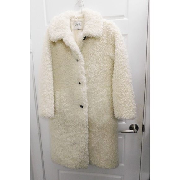 Zara Jackets & Blazers - Zara White Sherpa Fleece Button Down‎ Long Coat sz S